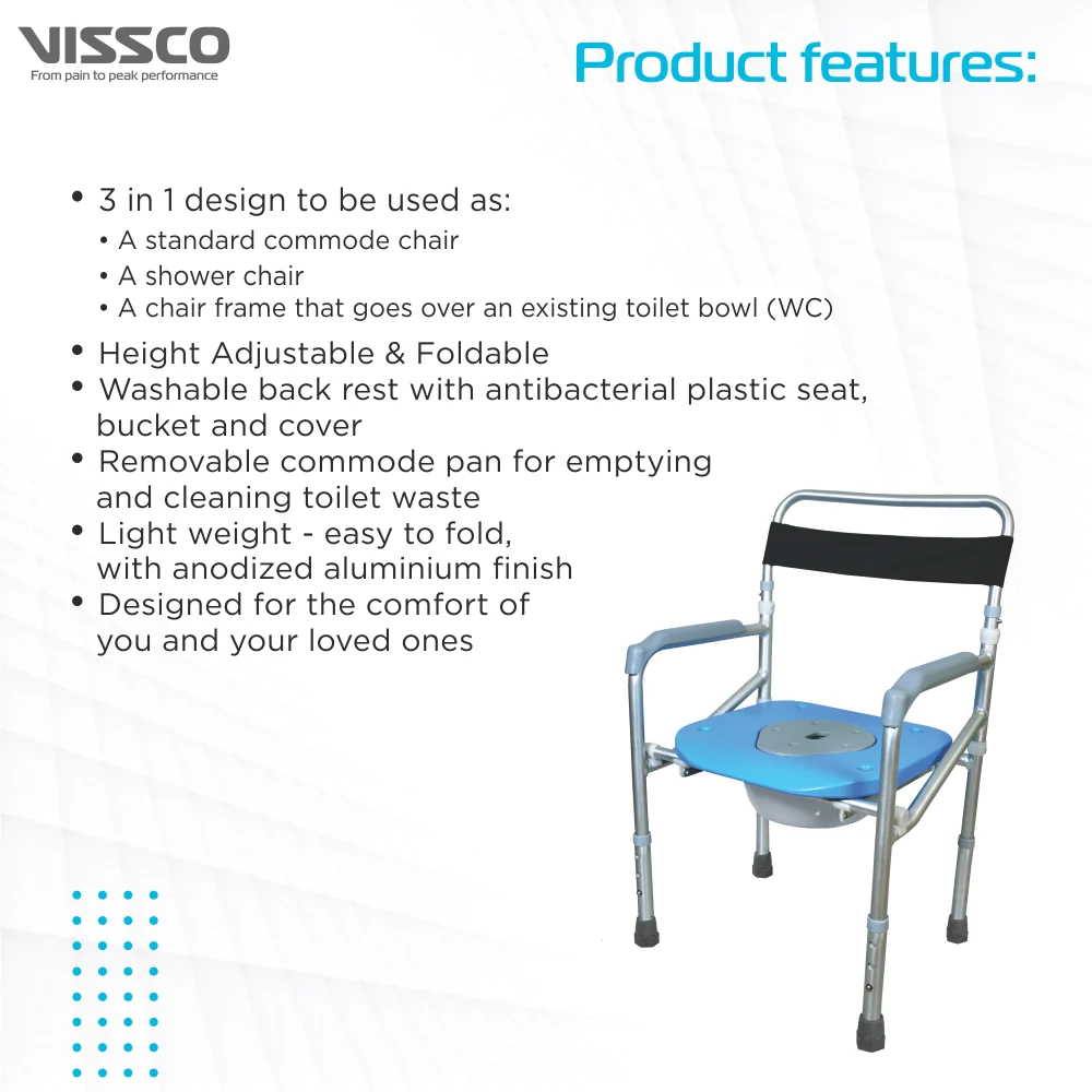 Vissco Comfort 3 in 1 Foldable Commode Shower Chair Profile Features
