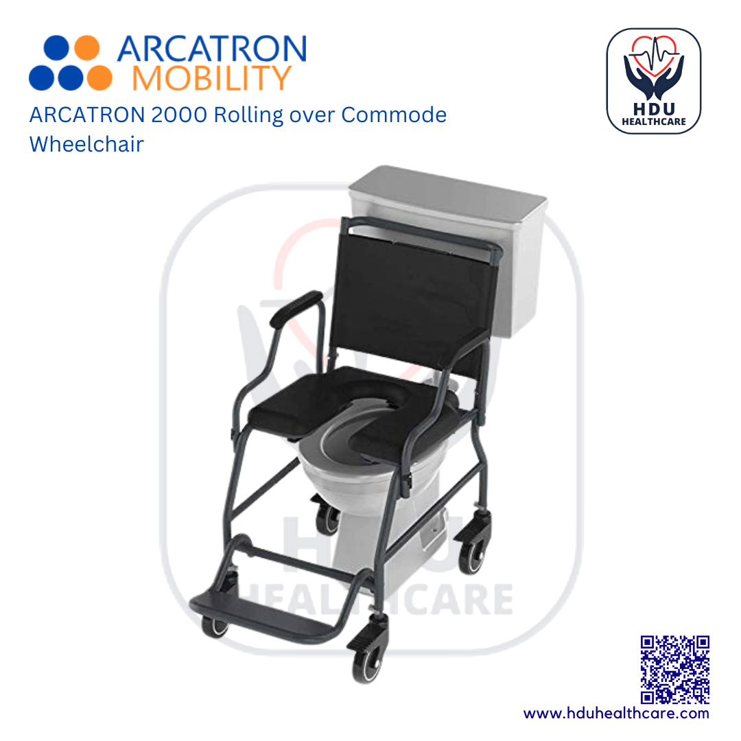 Arcatron 2000 Rolling Over Commode Wheelchair | Arcatron Mobility Commode Chair for Rent or Sale by HDU Healthcare in Delhi NCR, Noida, Greater Noida, Gurugram, Faridabad, Ghaziabad, Mumbai, Navi Mumbai, South Mumbai, Thane | Direct Channel Partner of Arcatron Mobility