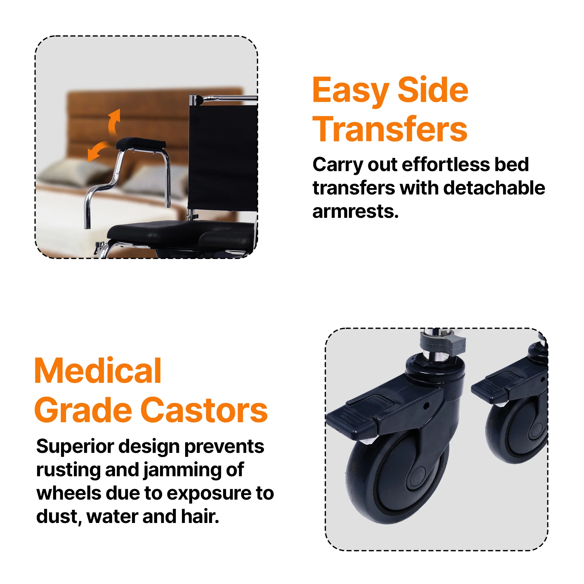 Arcatron Mobility SAC100 Multipurpose Shower Commode Wheelchair | Arcatron Mobility Commode Chair for Rent or Sale by HDU Healthcare in Delhi NCR, Noida, Greater Noida, Gurugram, Faridabad, Ghaziabad, Mumbai, Navi Mumbai, South Mumbai, Thane | Direct Channel Partner of Arcatron Mobility