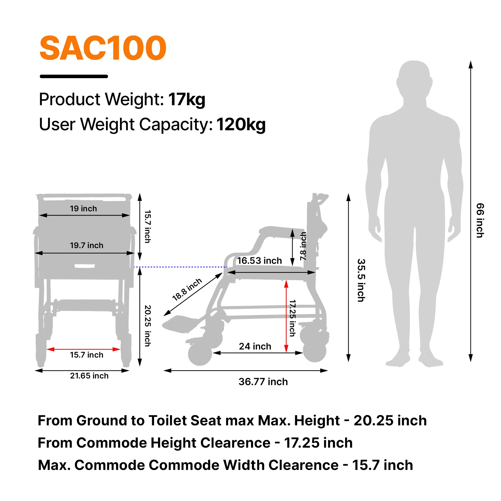 Arcatron Mobility SAC100 Multipurpose Shower Commode Wheelchair | Arcatron Mobility Commode Chair for Rent or Sale by HDU Healthcare in Delhi NCR, Noida, Greater Noida, Gurugram, Faridabad, Ghaziabad, Mumbai, Navi Mumbai, South Mumbai, Thane | Direct Channel Partner of Arcatron Mobility