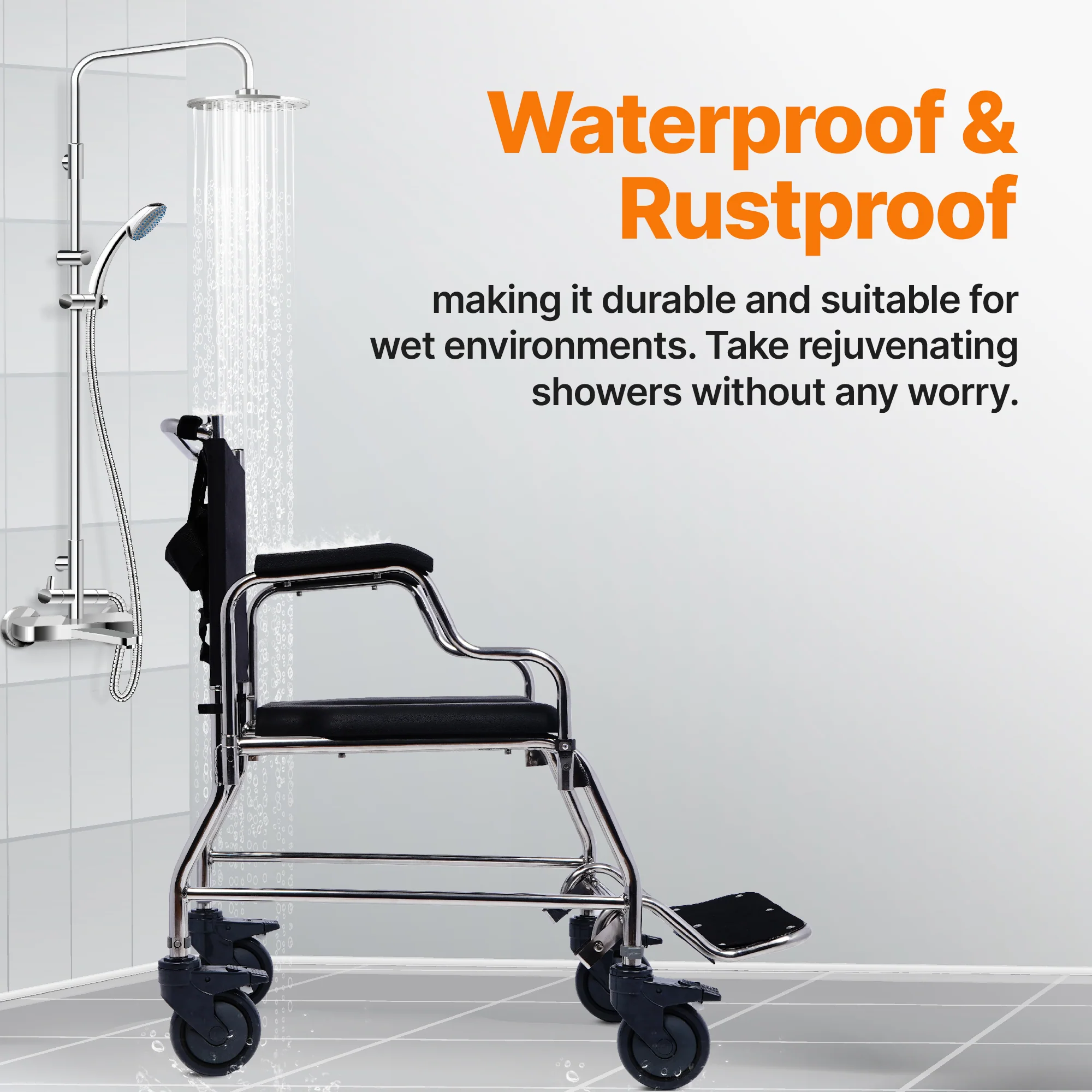 Arcatron Mobility SAC100 Multipurpose Shower Commode Wheelchair | Arcatron Mobility Commode Chair for Rent or Sale by HDU Healthcare in Delhi NCR, Noida, Greater Noida, Gurugram, Faridabad, Ghaziabad, Mumbai, Navi Mumbai, South Mumbai, Thane | Direct Channel Partner of Arcatron Mobility